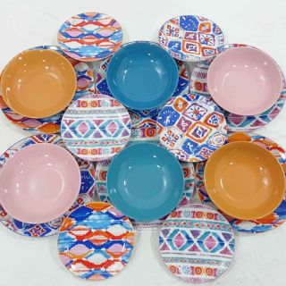 18dílná sada talířů 🩷🧡🩵 z porcelánu a kameniny Casablanca Villa'd Este 🍽️